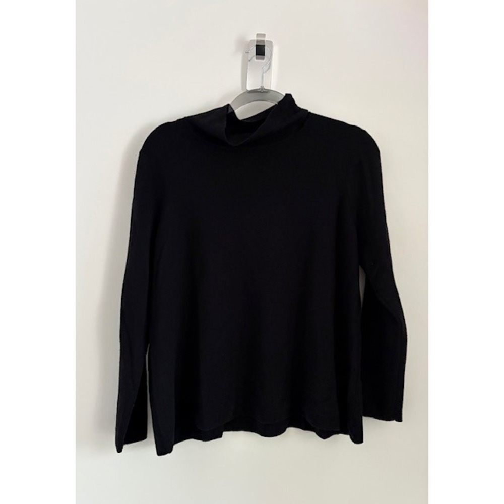 Eileen Fisher Womens Black Mock Neck Long Sleeve Knit Sweater Top Size LG